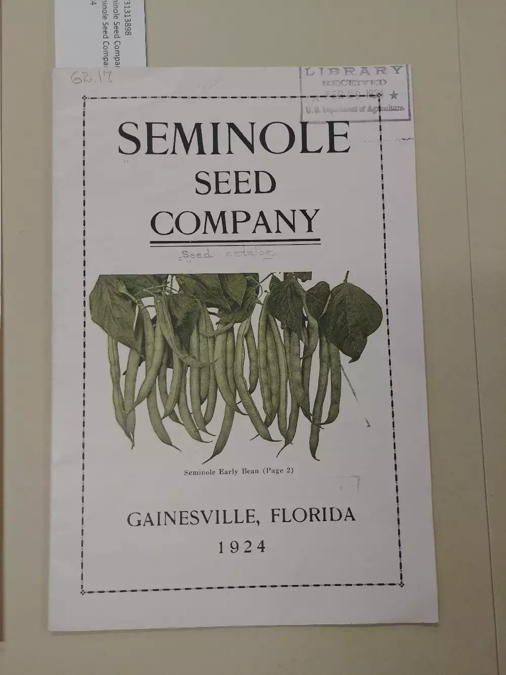 The front cover of the Seminole Seed Company, Florida, seed catalogue