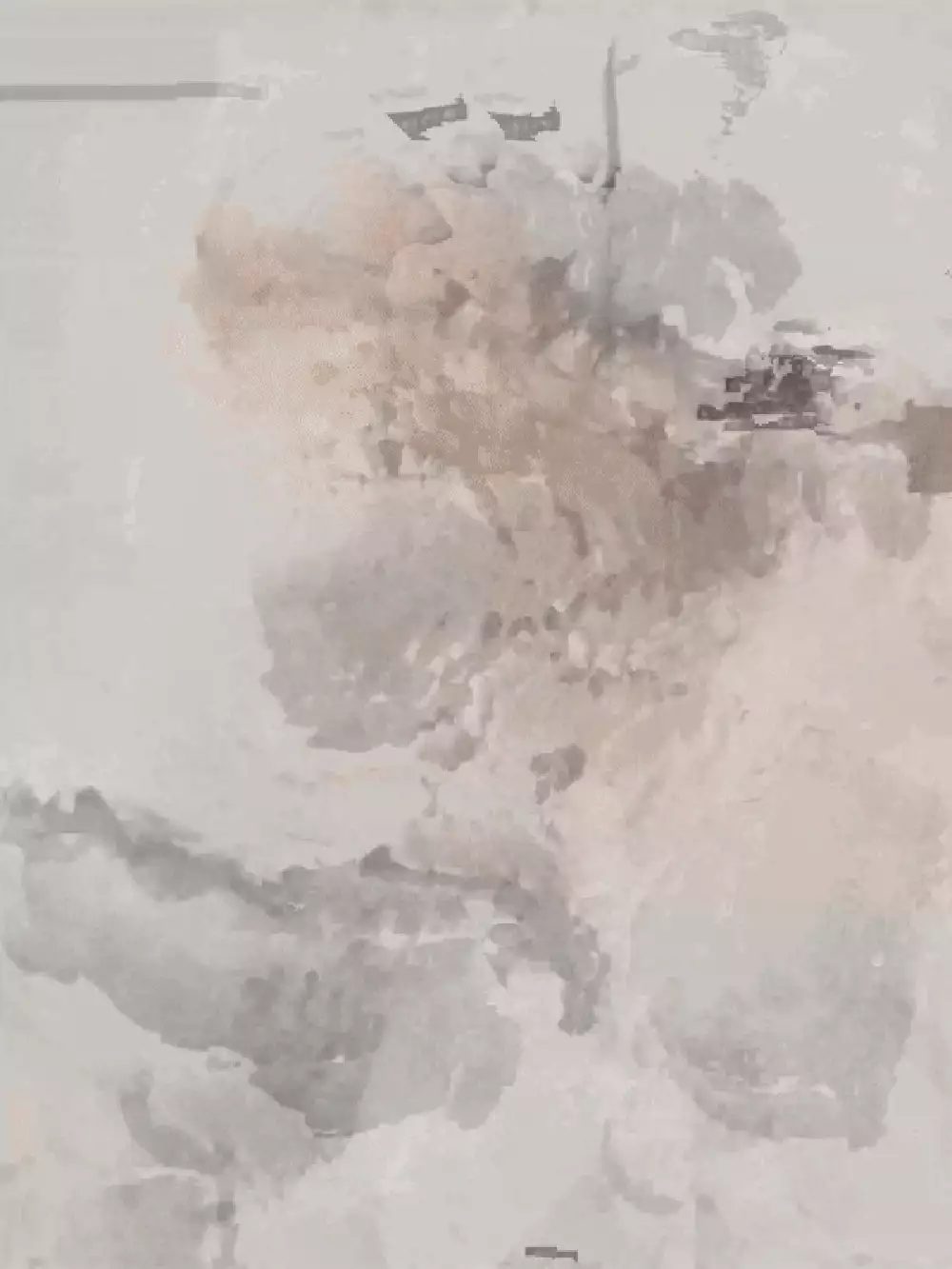A blurred, pixellated image which shows multiple abstract forms blurring into one another